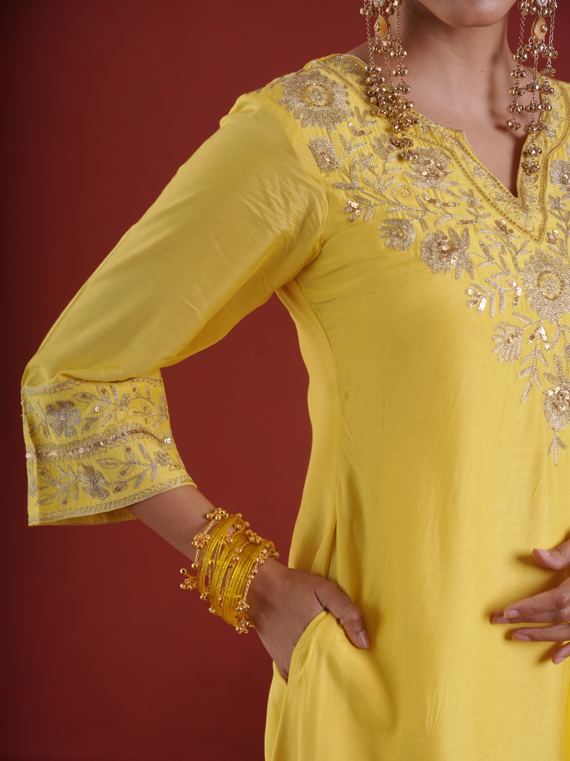 Sunlit Yellow Silk Zari Kurta Set with Organza Dupatta