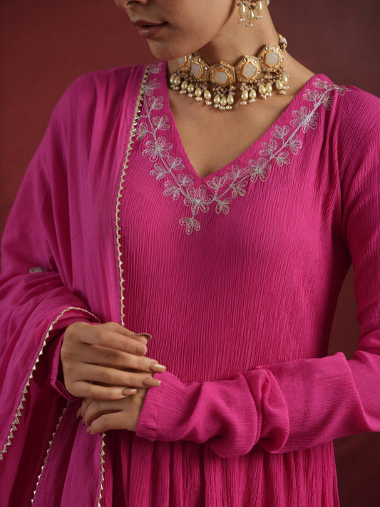 CHAAND PINK CRUSH COTTON AARIWORK SUIT SET