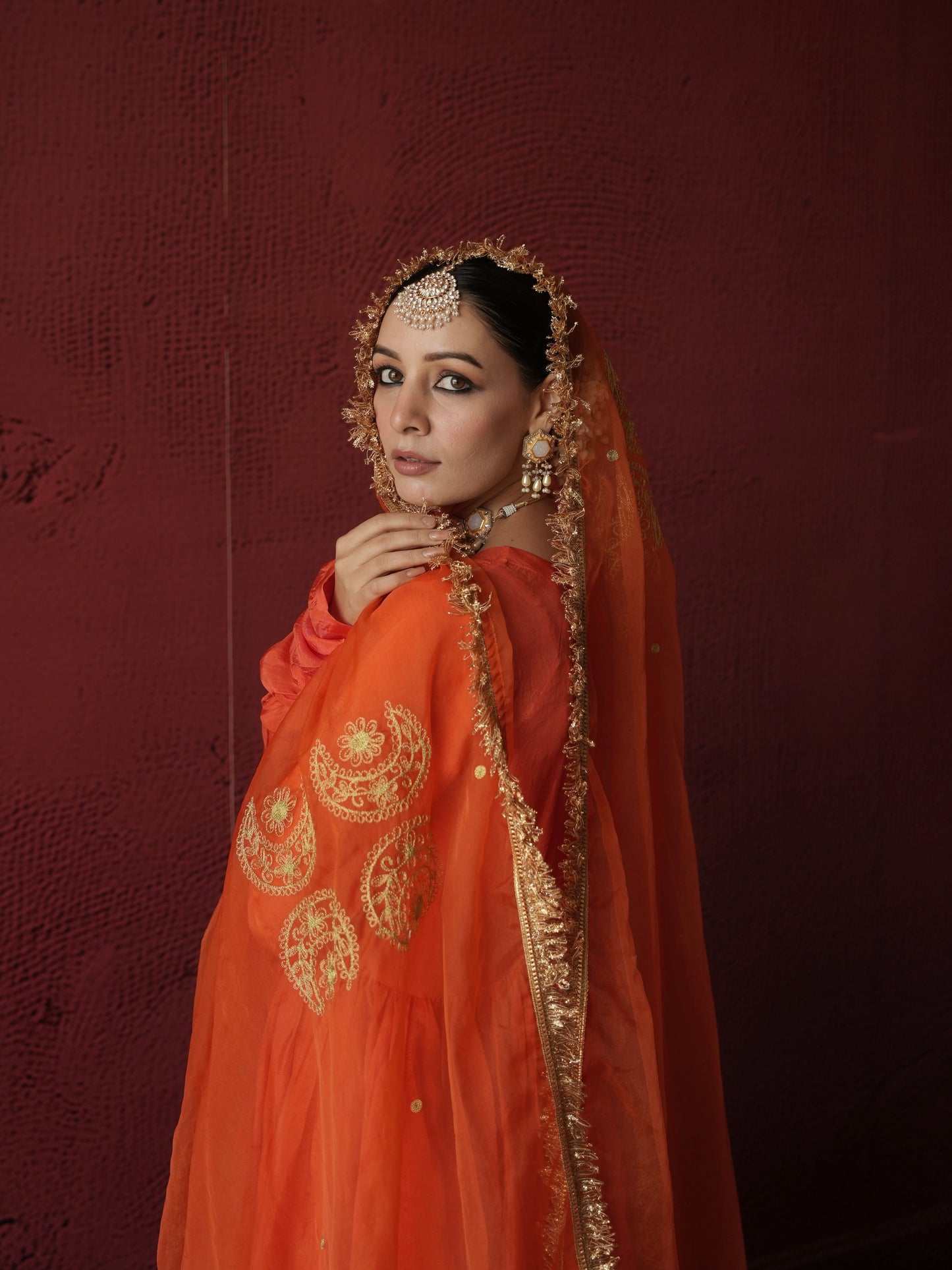 CHAAND ORANGE SILK SUIT SET WITH DHOTI BOTTOM
