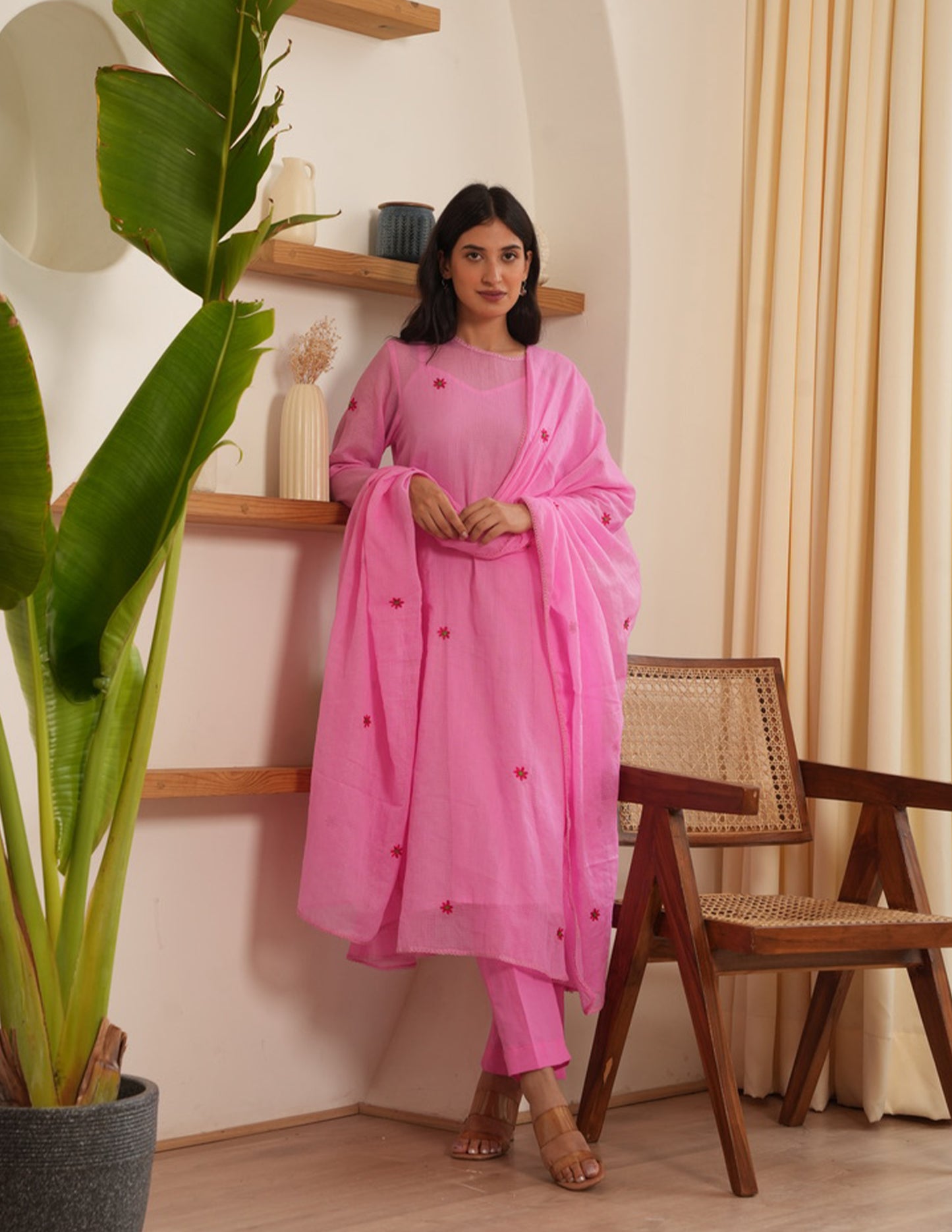 Mable Pink Embroidered Doriya Suit Set