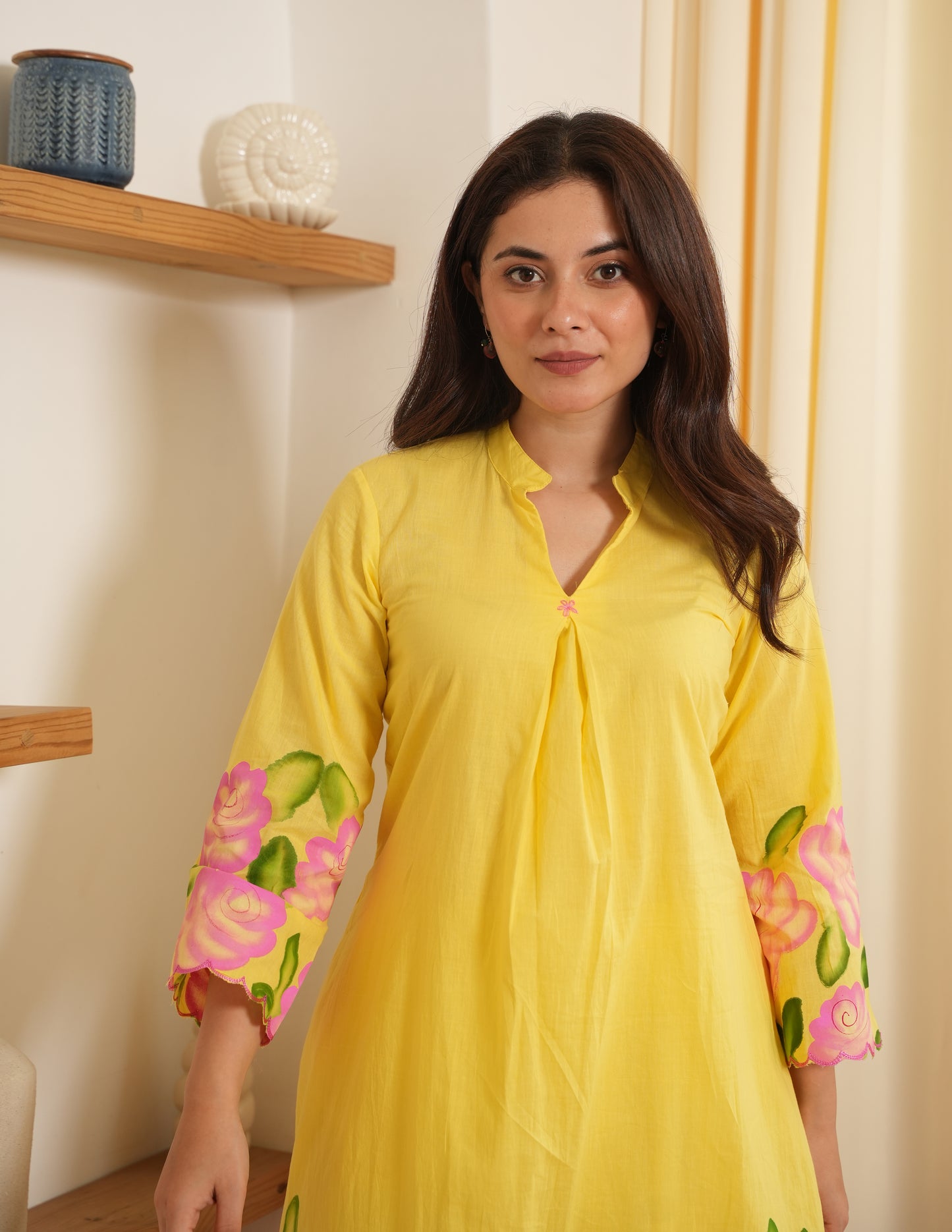 Elsie Yellow Cotton Handpaint Kurta Set