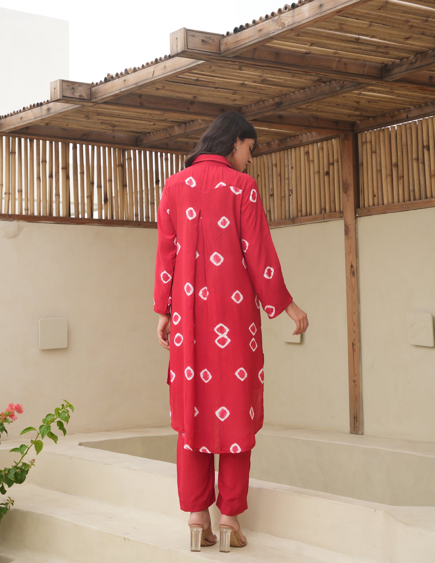 Ava Red Bandhani Maslin Co Ord Set