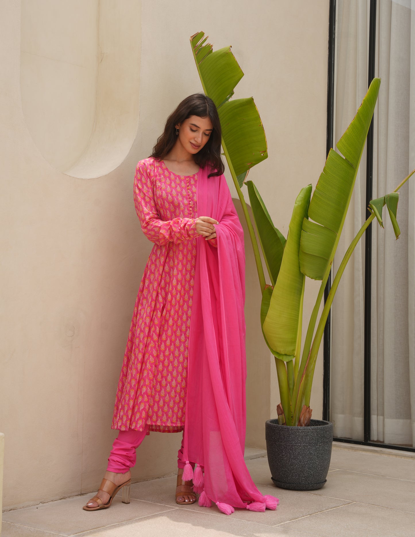 Zeena Pink Cotton Suit Set