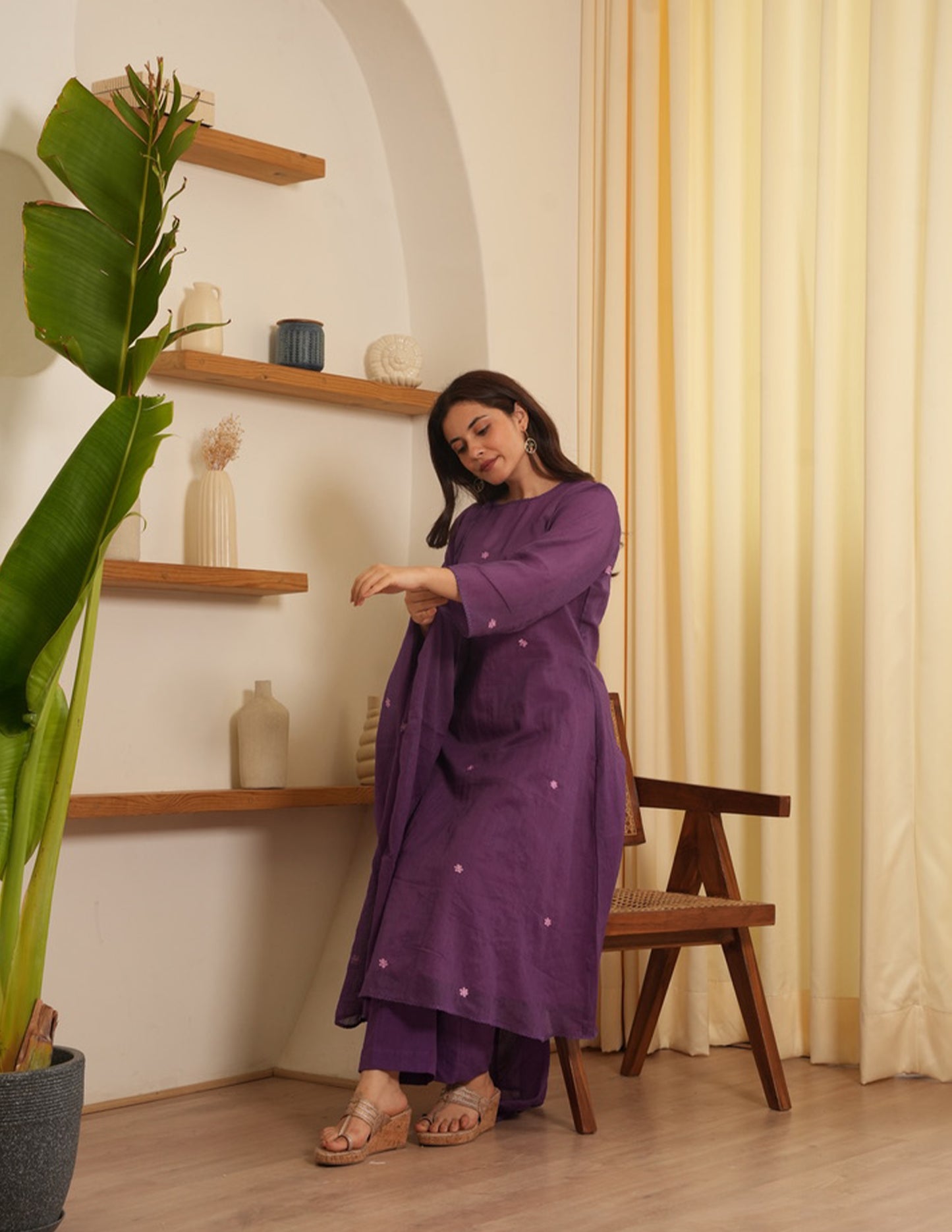 Malia Purple Embroidered Doria Suit Set