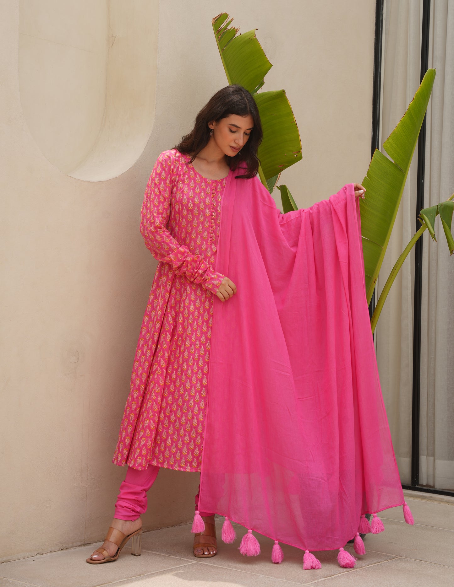 Zeena Pink Cotton Suit Set