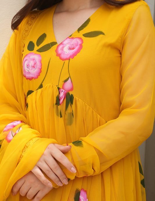 Murraya Mustard Handpaint Suit Set