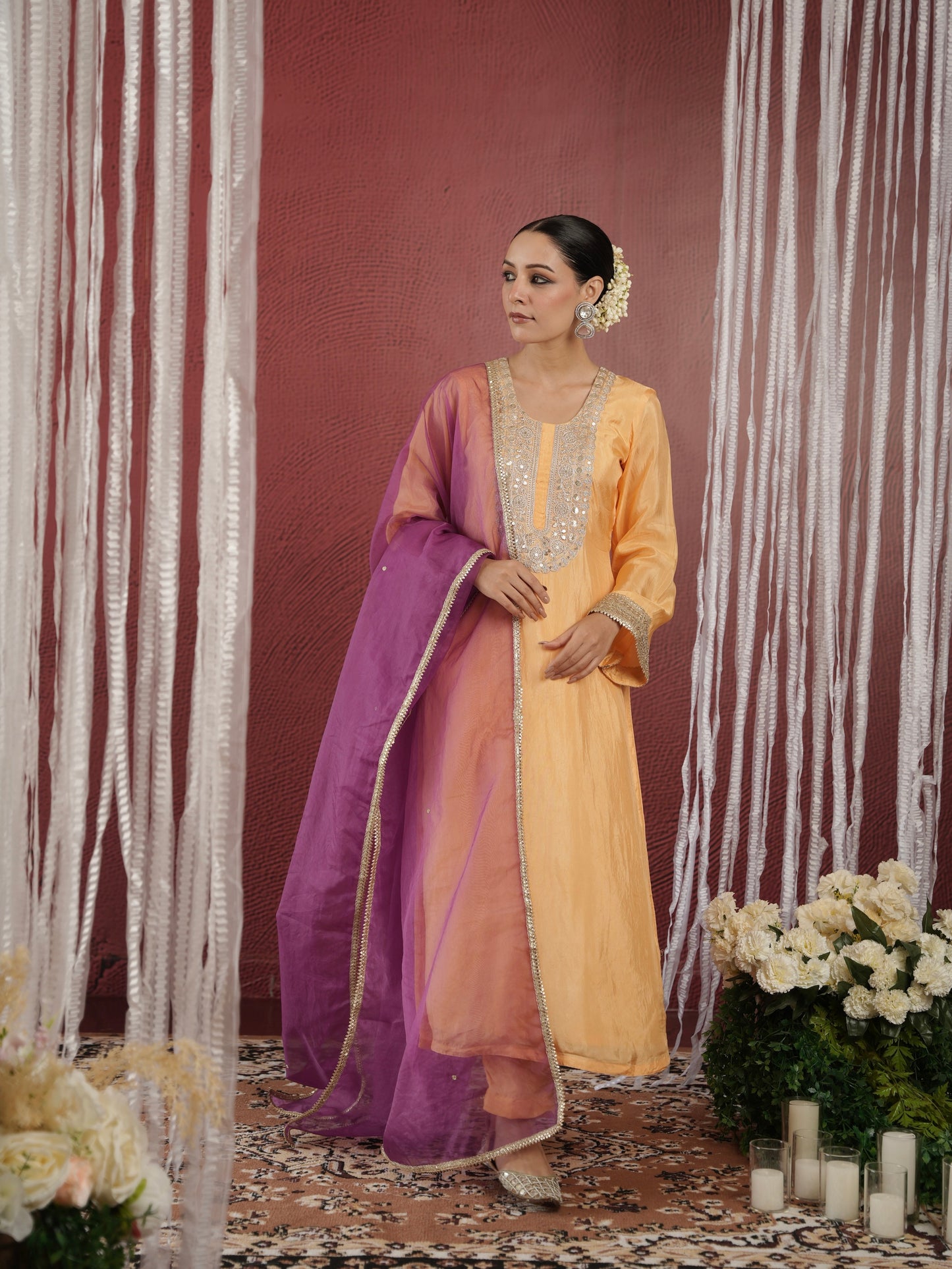 CHAAND YELLOW ZARIWORK SILK SUIT SET
