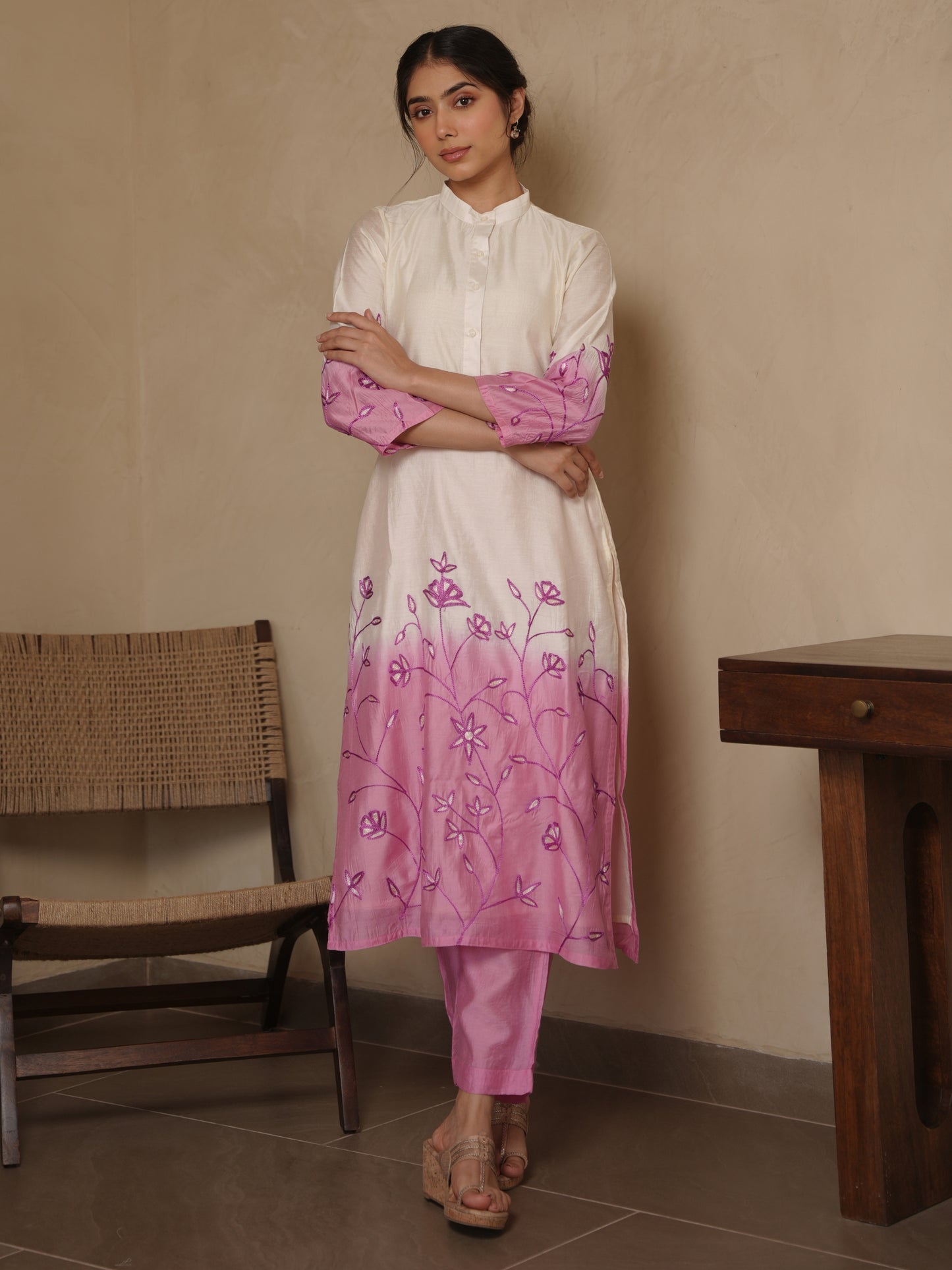 KATY LILAC SHADED CHANDERI EMBROIDERY SUIT SET