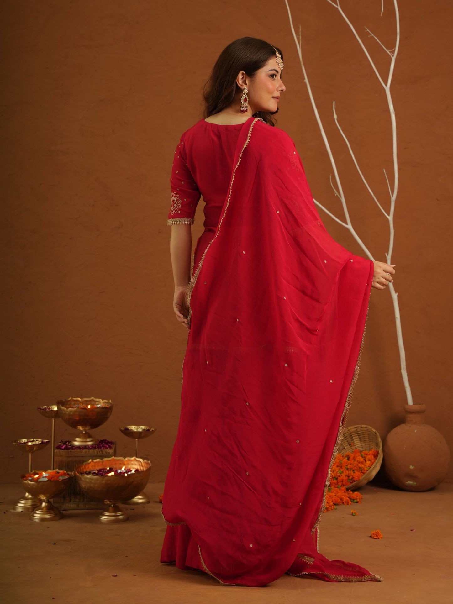Libaas Red Chanderi Zariwork Sharara Set
