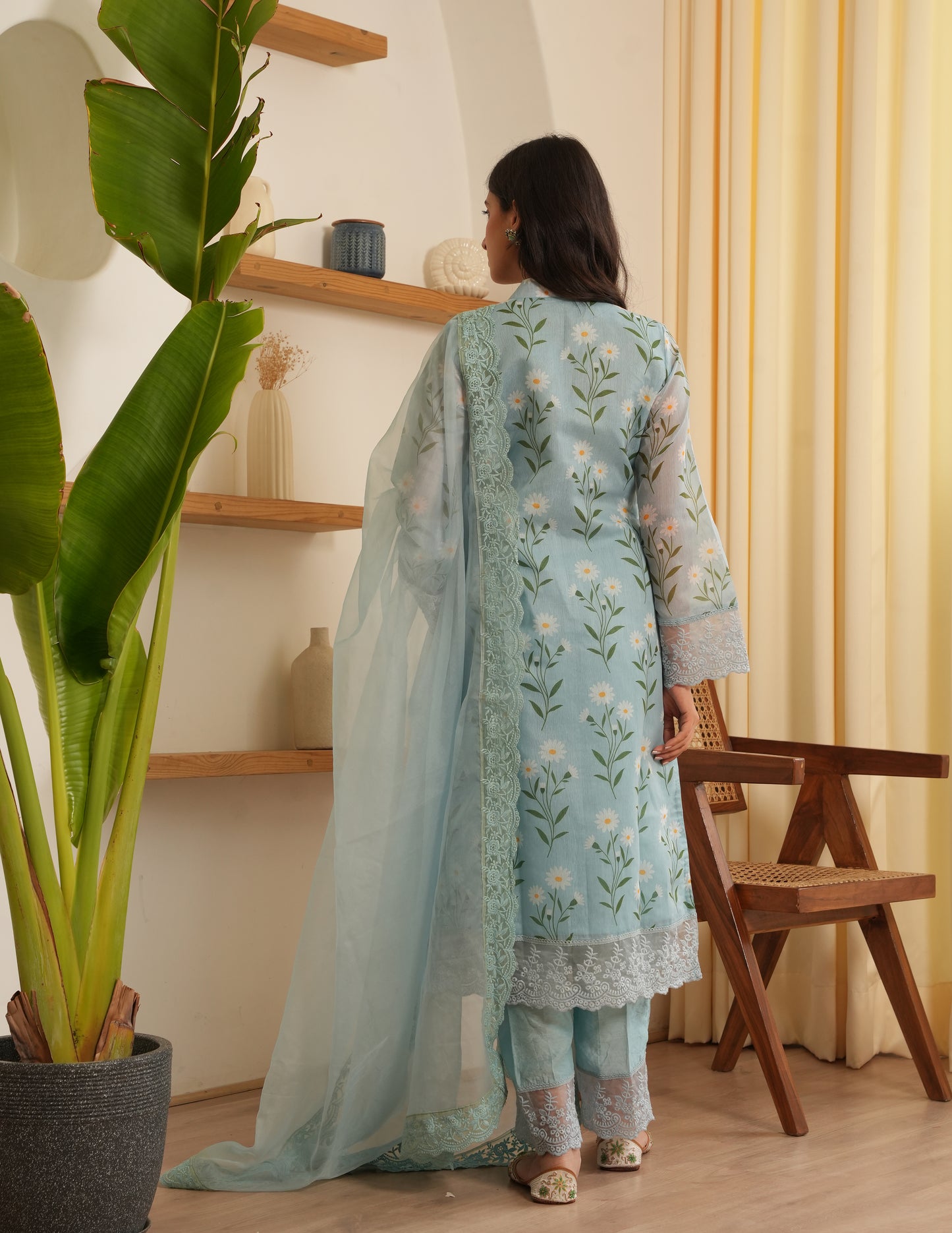 Faith Sky Chanderi Straight Suit Set