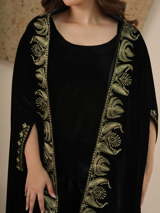 Afsana Black Velvet Co-ord Set with Shrug