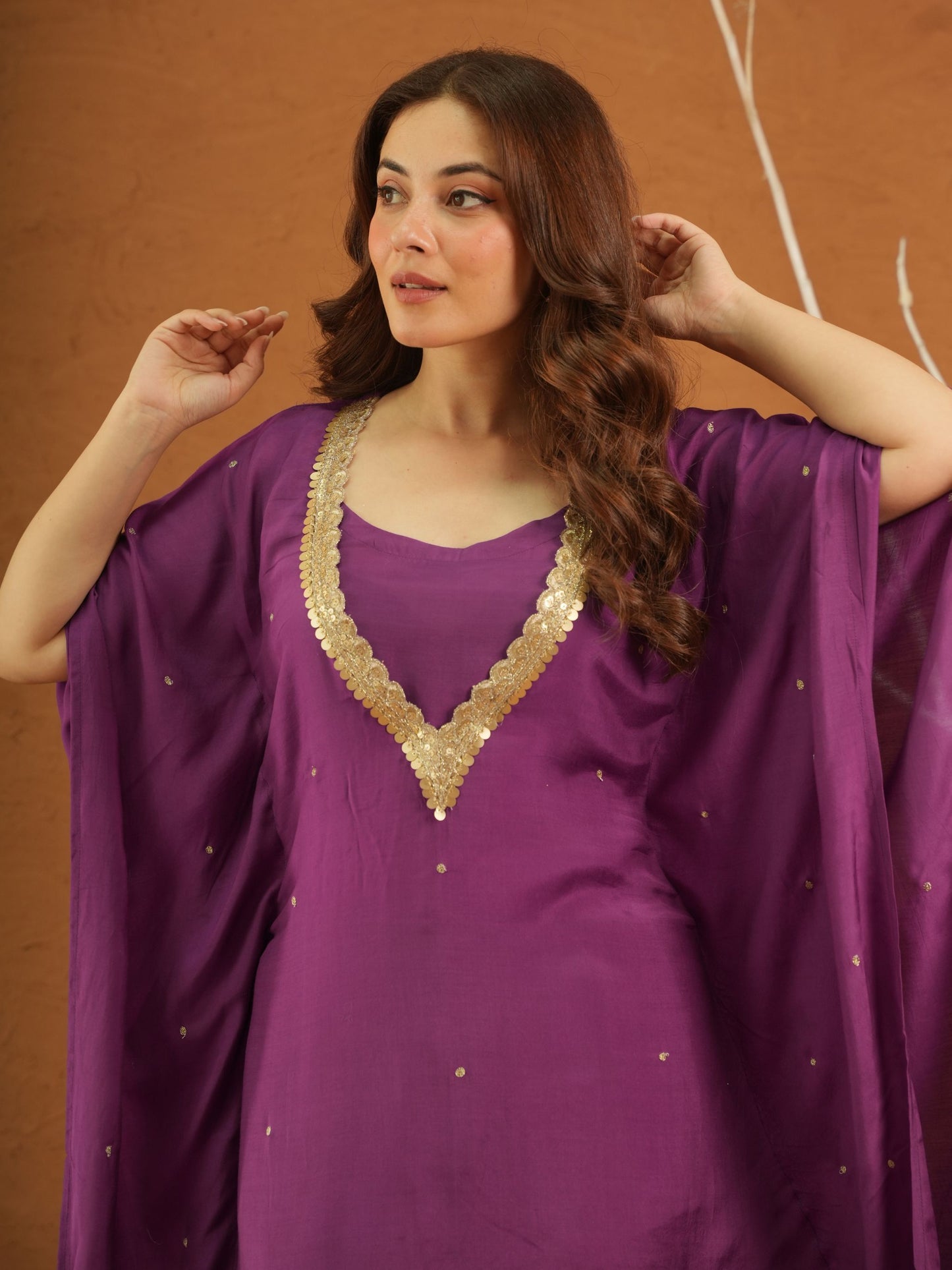 Kohinoor Purple Maslin Aari Kaftan Set