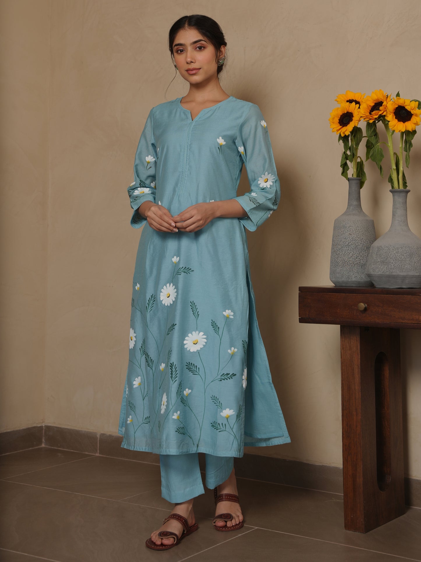 JANICA SKY CHANDERI HANDPAINT SUIT SET