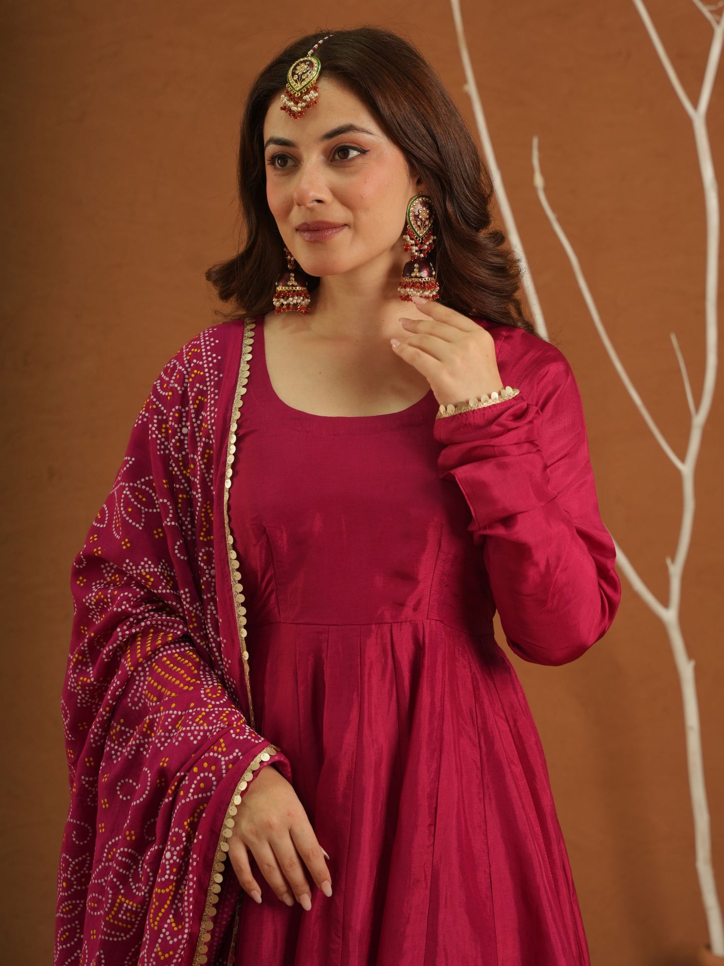 Hoor Pink Silk Anarkali Set With Bandhej Dupatta