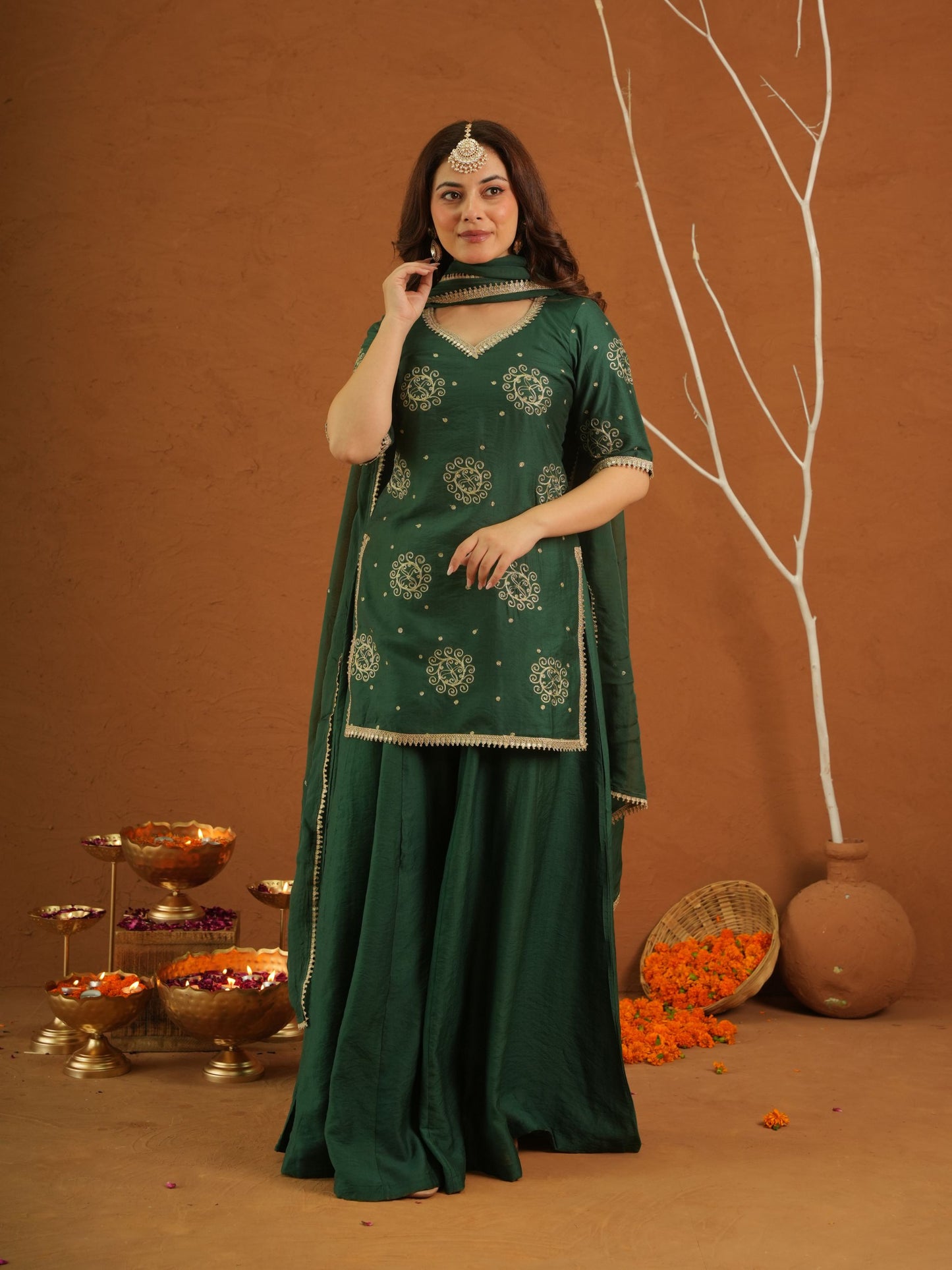 Tarannum Green Muslin Zariwork Sharara Set