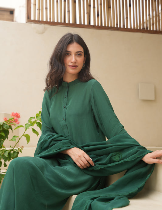 Bloosom Green Silk Straight Suit Set