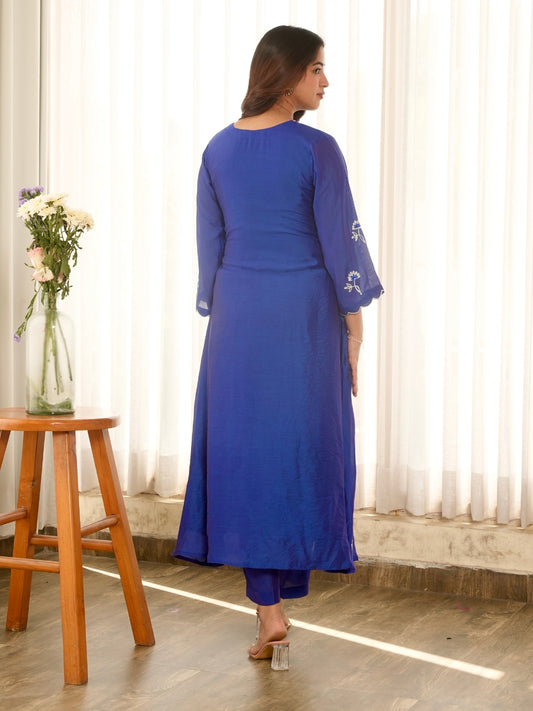 Blue Noor Aari Embroidered Chanderi Suit Set