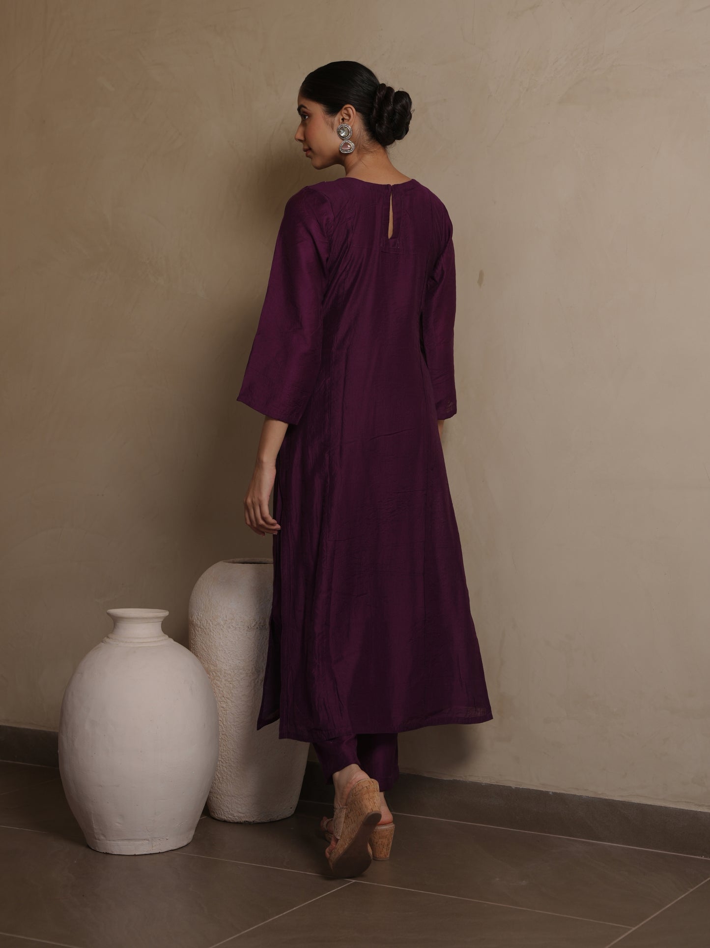 VIOLET CHANDERI AARI WORK SUIT SET