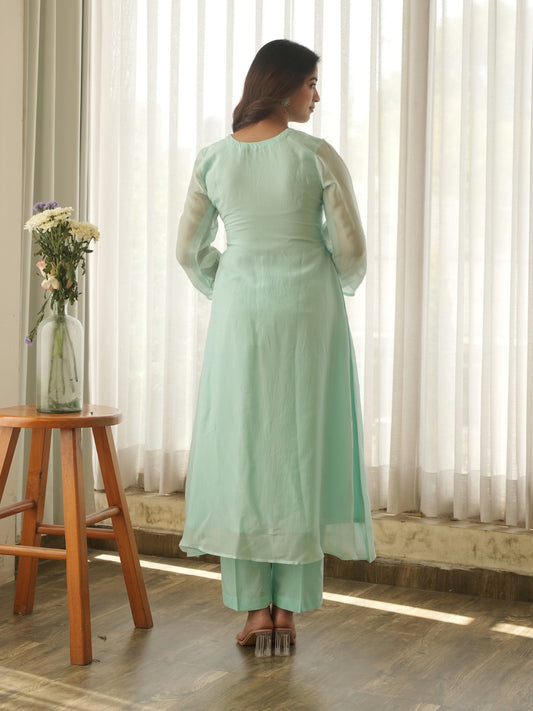 Pastel Mint Hand Paint Soft Organza Suit Set