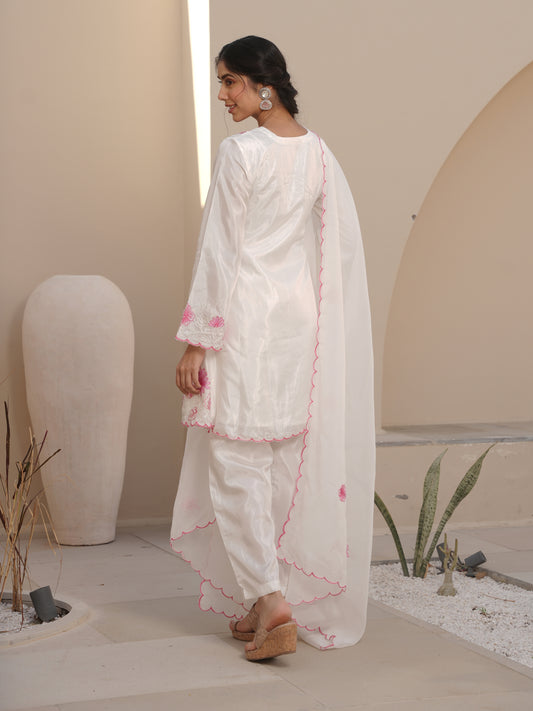 MIST WHITE SILK EMBROIDERED SUIT SET