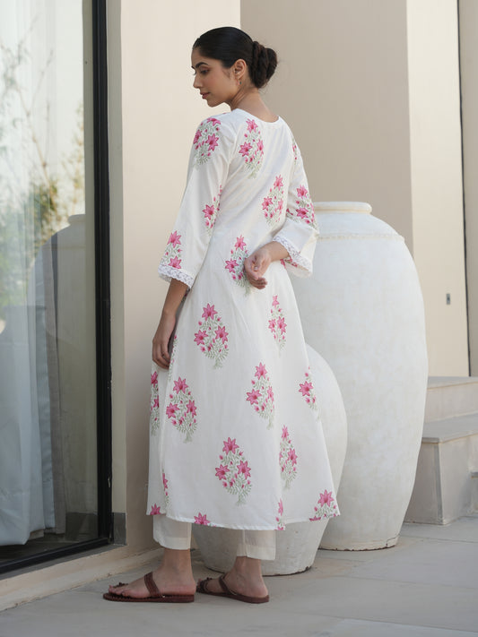 ALOE WHITE COTTON BLOCK PRINT SUIT SET
