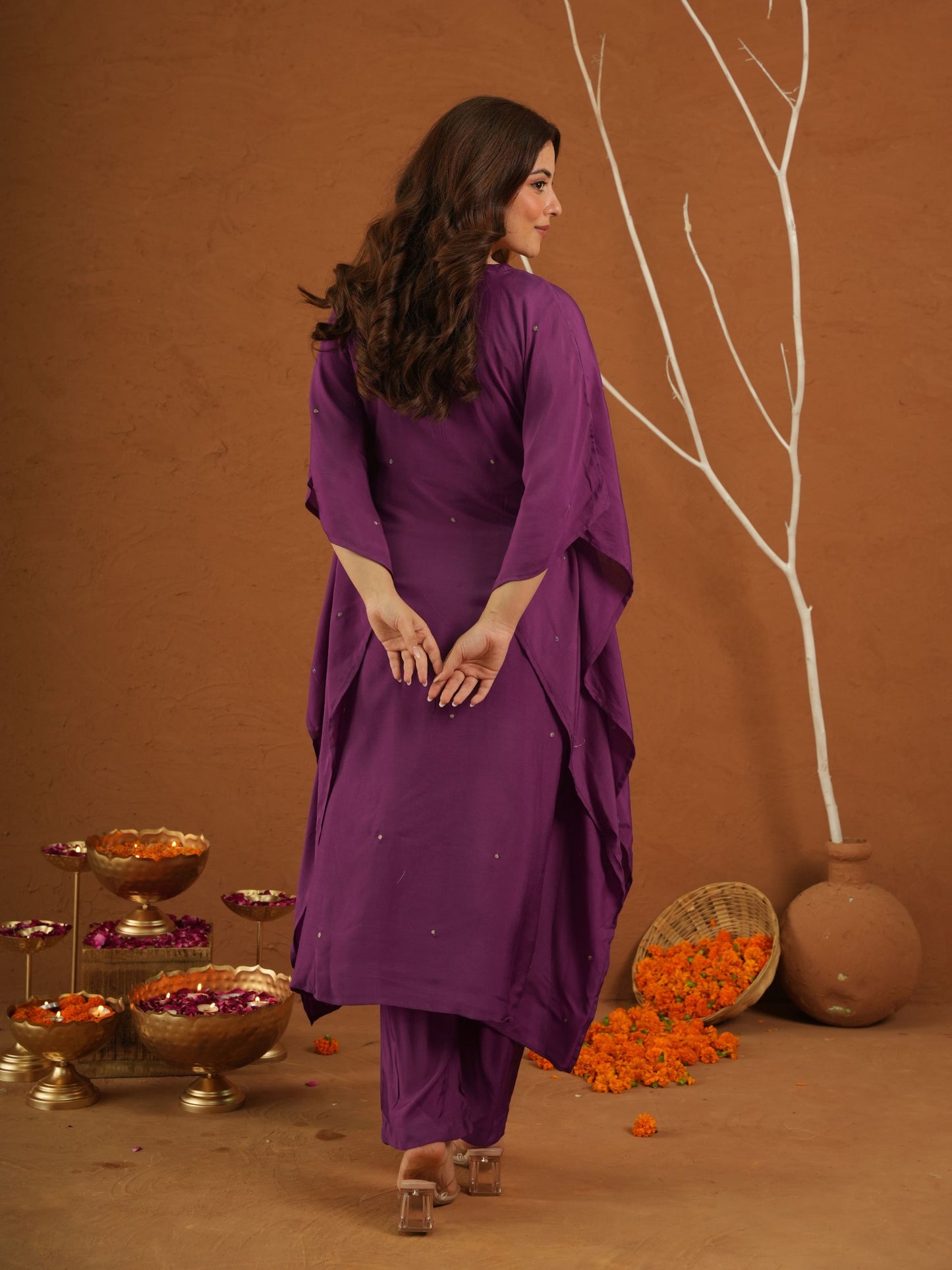 Kohinoor Purple Maslin Aari Kaftan Set