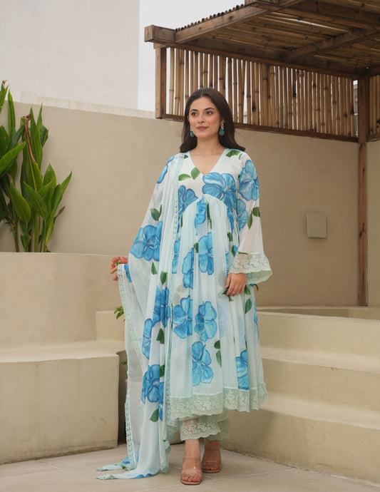 Hayat Sky Handpaint Georgette Suit Set