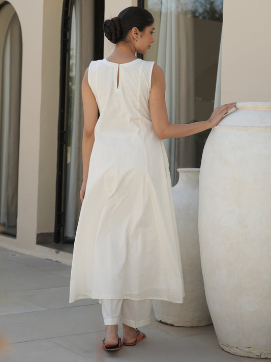 SEGO WHITE COTTON FLORAL EMBROIDERY SUIT SET