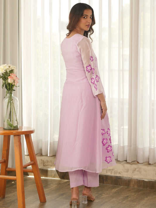 Mauve Blossom Hand Paint Soft Organza Suit Set