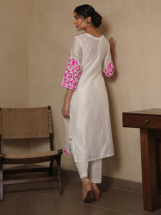 BLOSSOM WHITE CHANDERI EMBROIDERY SUIT SET