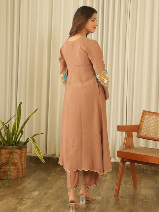 Mocha Brown Muslin Kurta Set with Pants