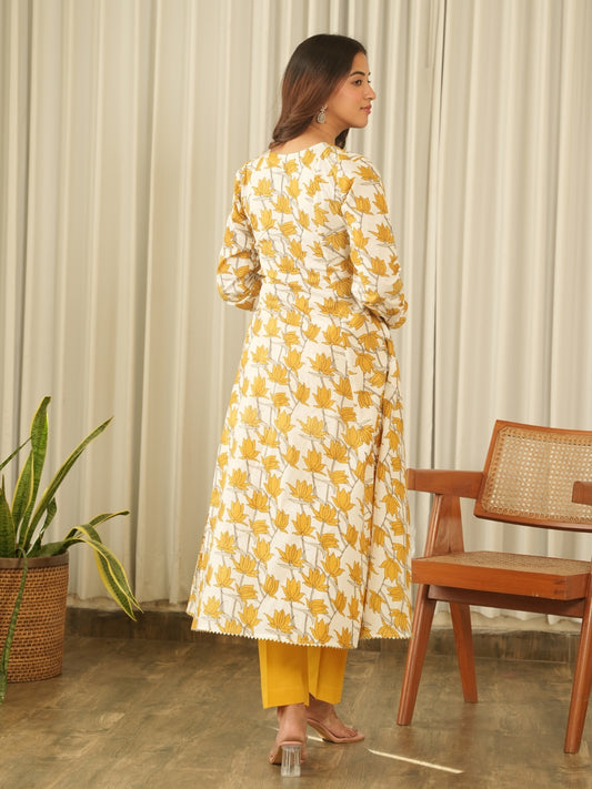 Sunlit Mustard Cotton Print Suit Set