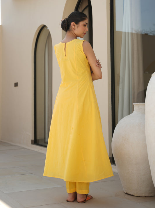 CLOVER YELLOW COTTON FLORAL EMBROIDERY SUIT SET