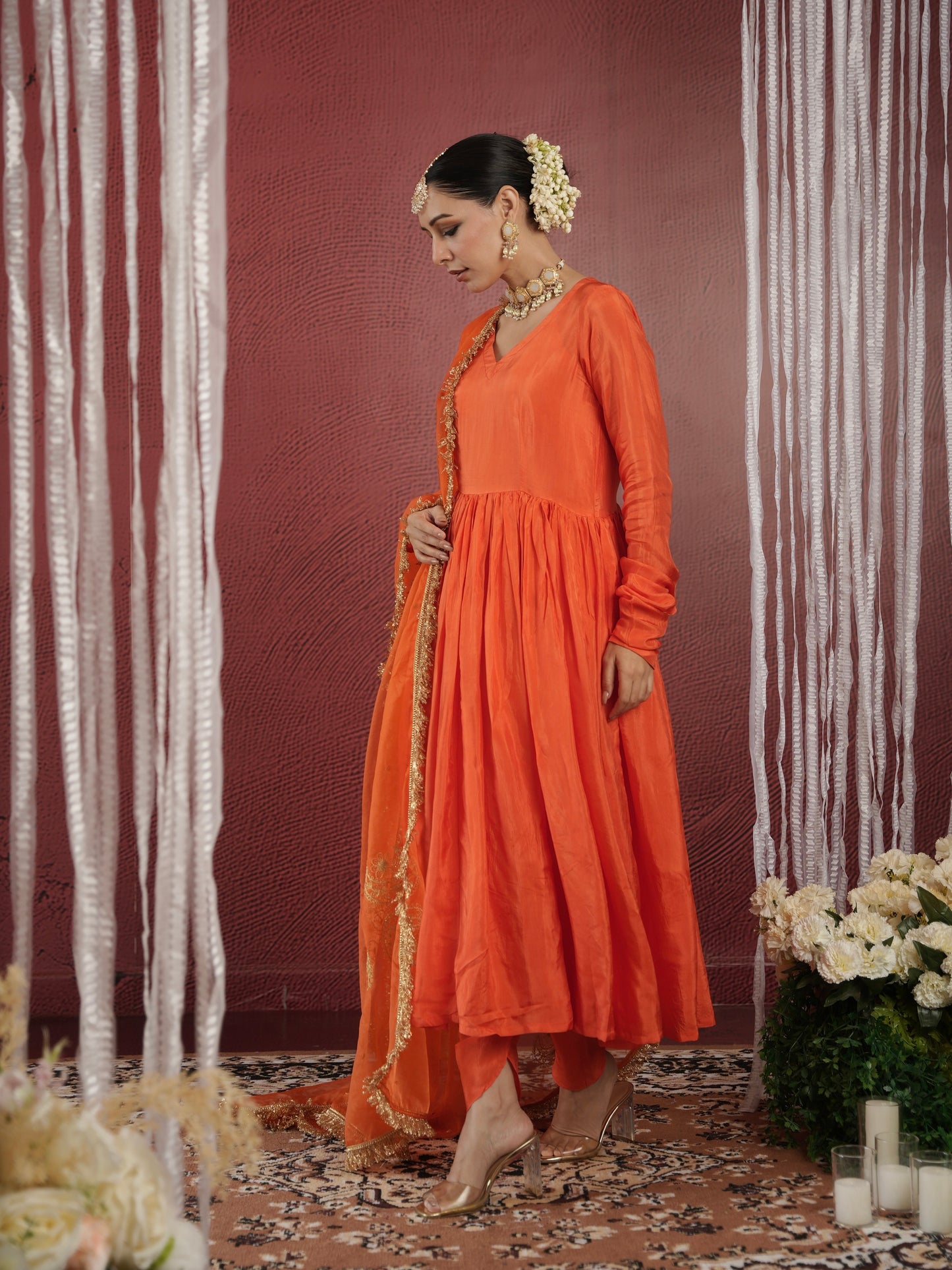 CHAAND ORANGE SILK SUIT SET WITH DHOTI BOTTOM