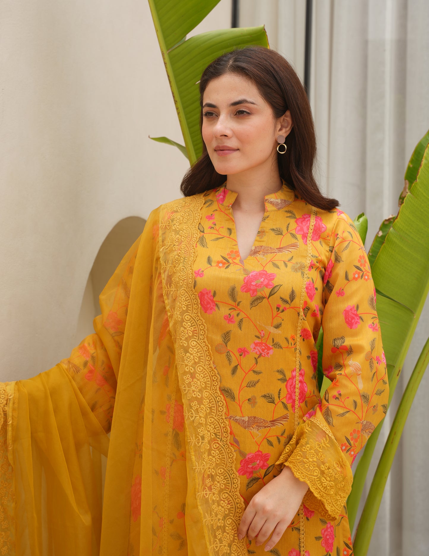 Saaya Yellow Chanderi Straight Suit Set