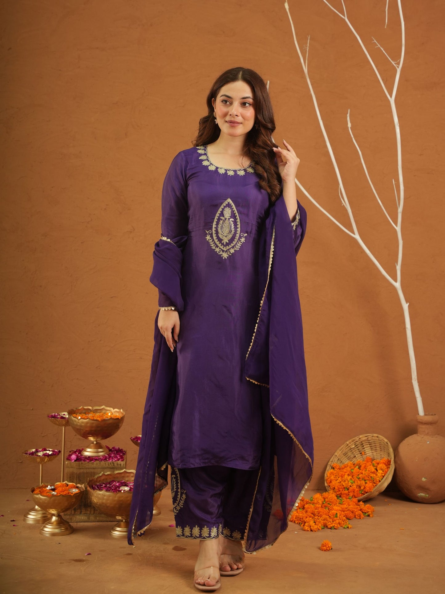 Zehra Purple Silk Zari Work Suit Set