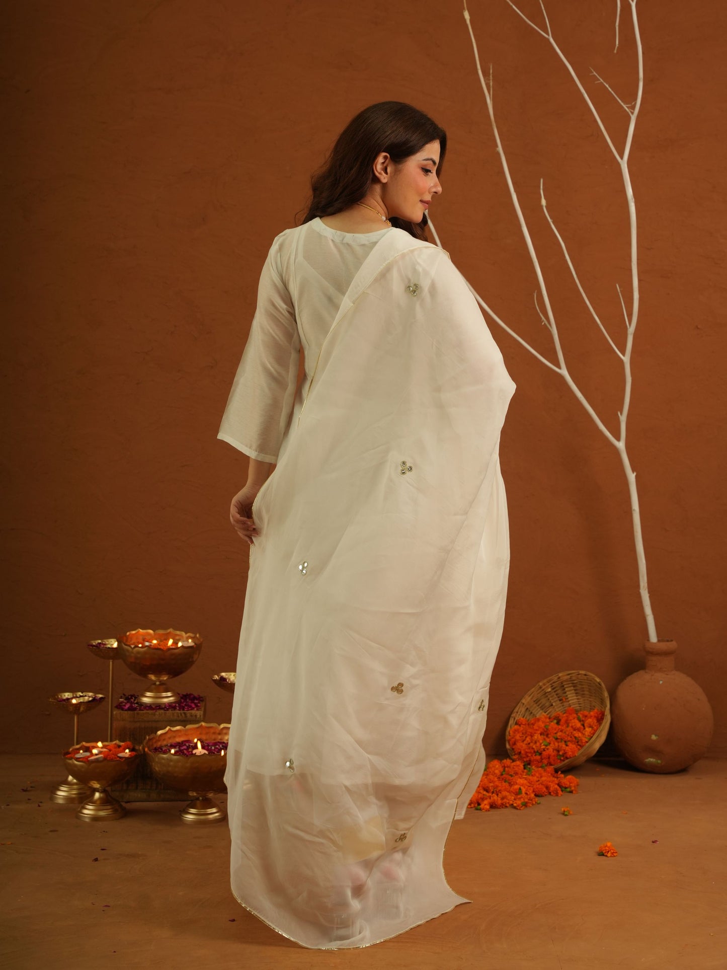 Apsaara White Chanderi Gota Suit Set