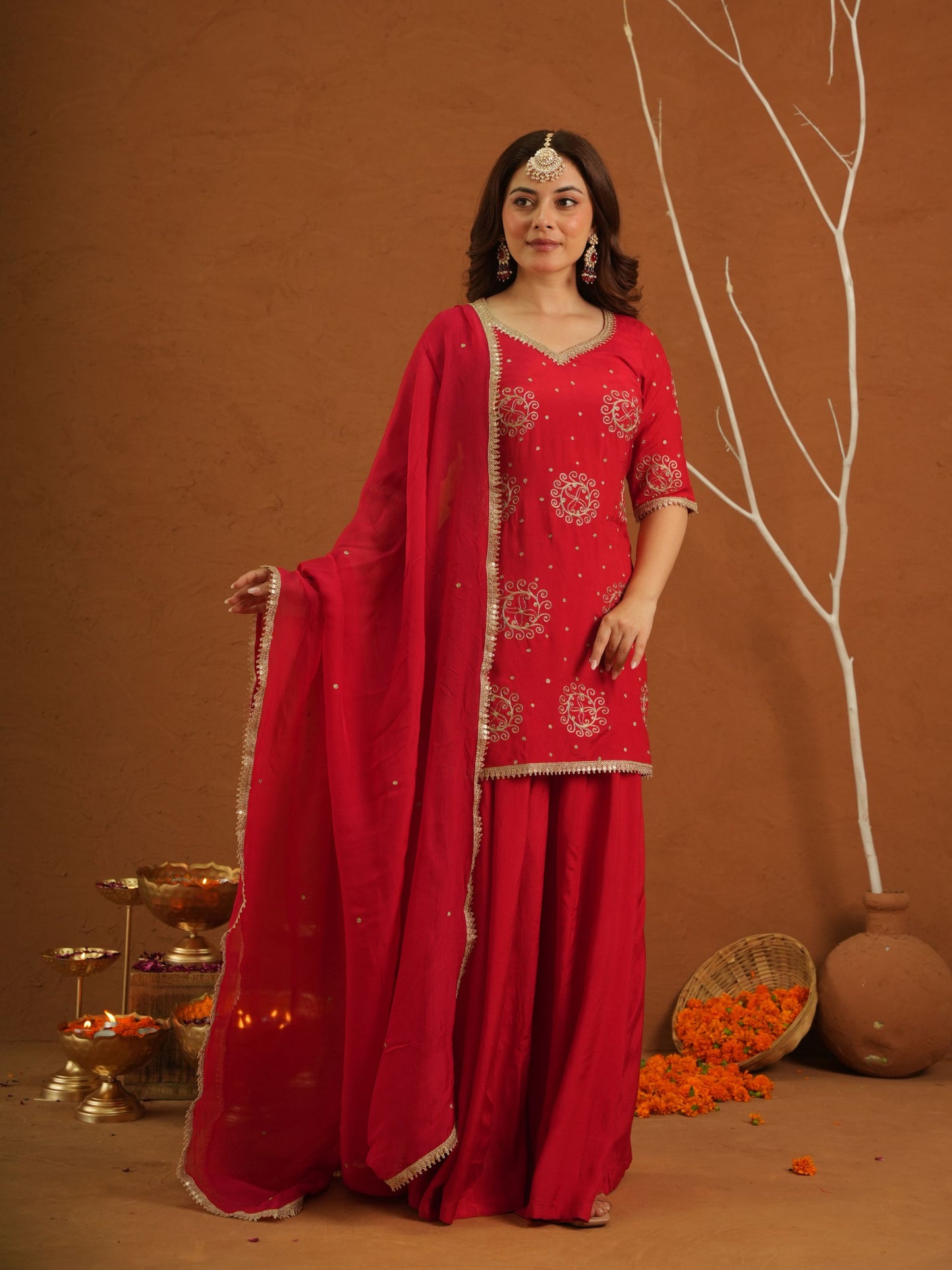 Libaas Red Chanderi Zariwork Sharara Set