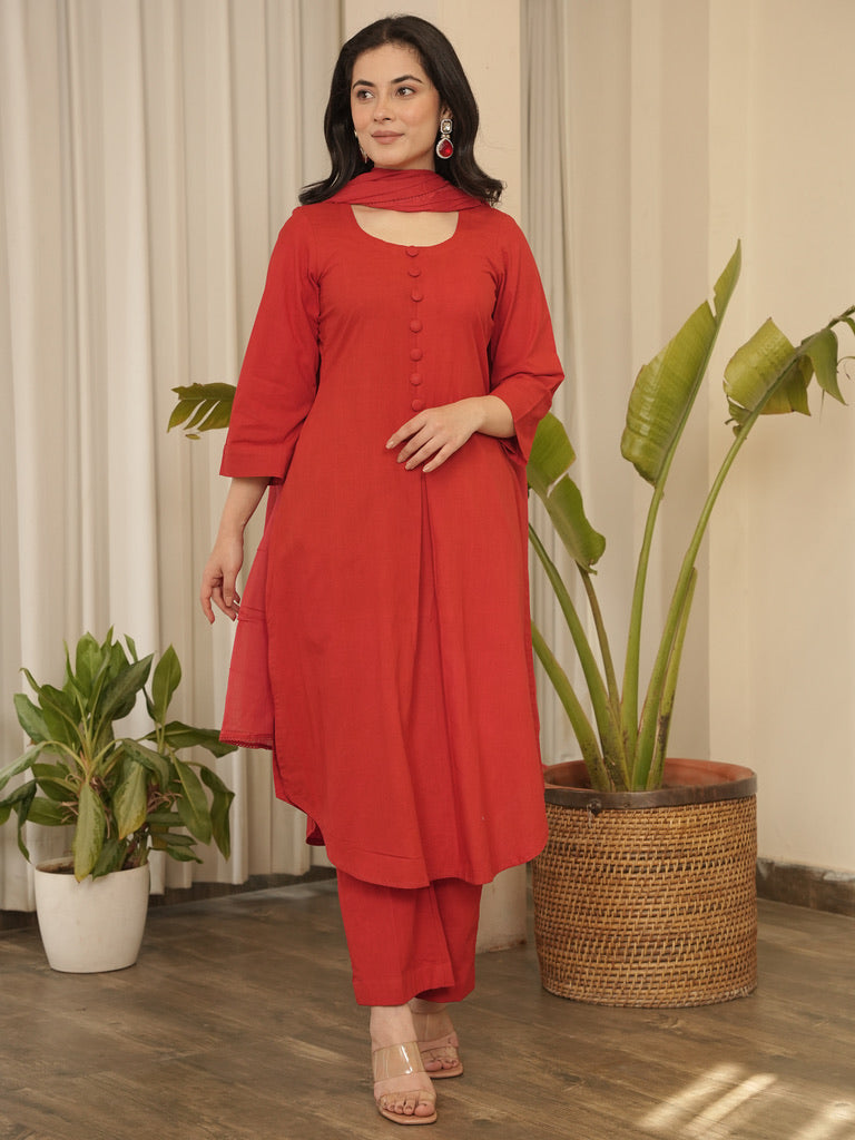 Red Cotton Suit Set