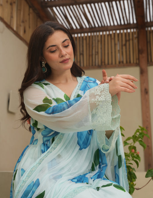 Hayat Sky Handpaint Georgette Suit Set