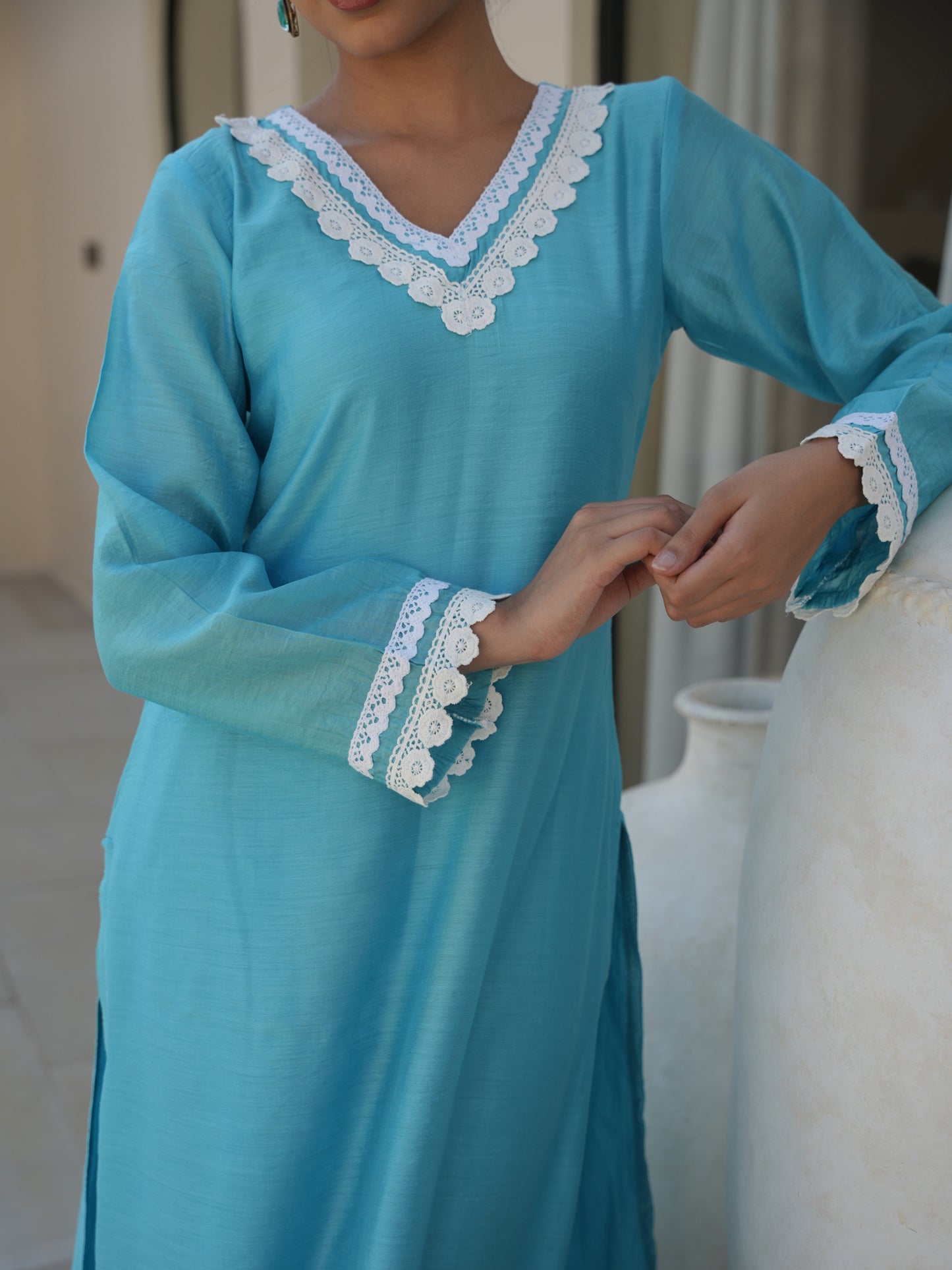 PINE SKY CHANDERI CROCHET LACEWORK SUIT SET