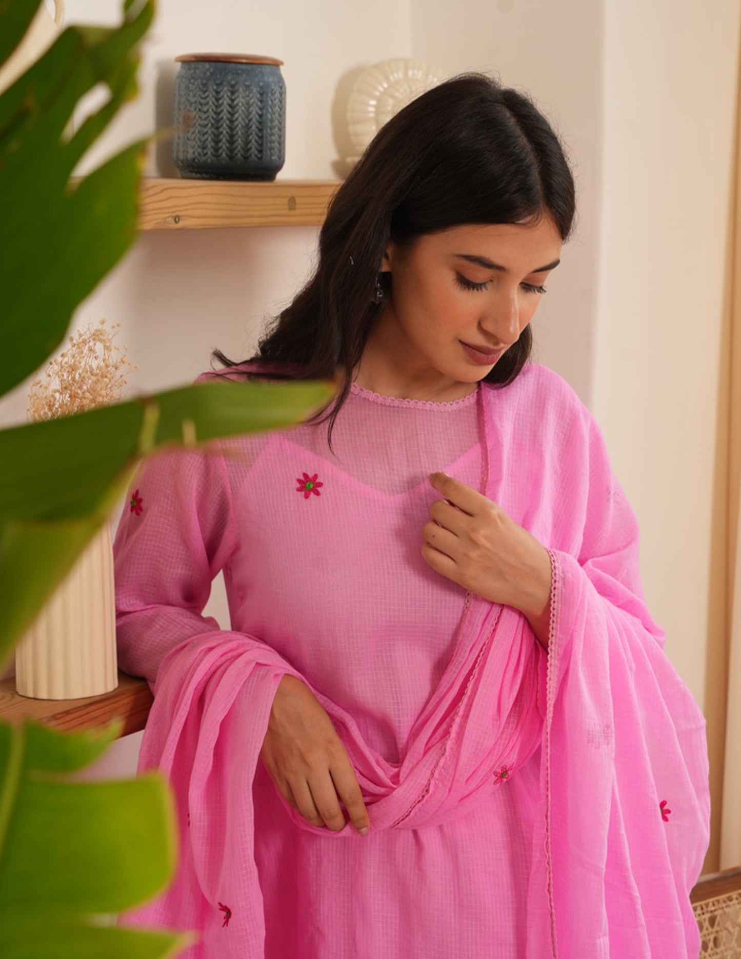 Mable Pink Embroidered Doriya Suit Set