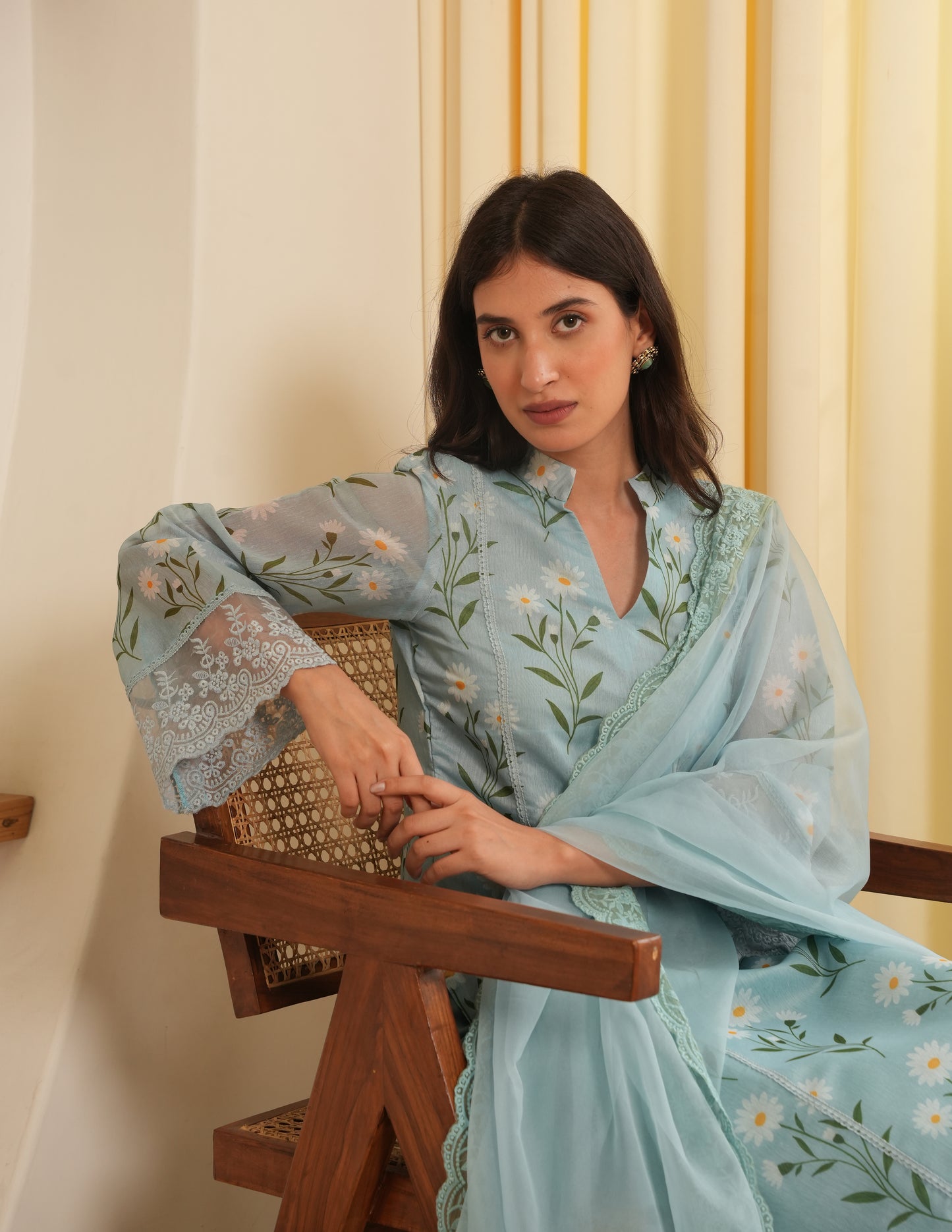 Faith Sky Chanderi Straight Suit Set