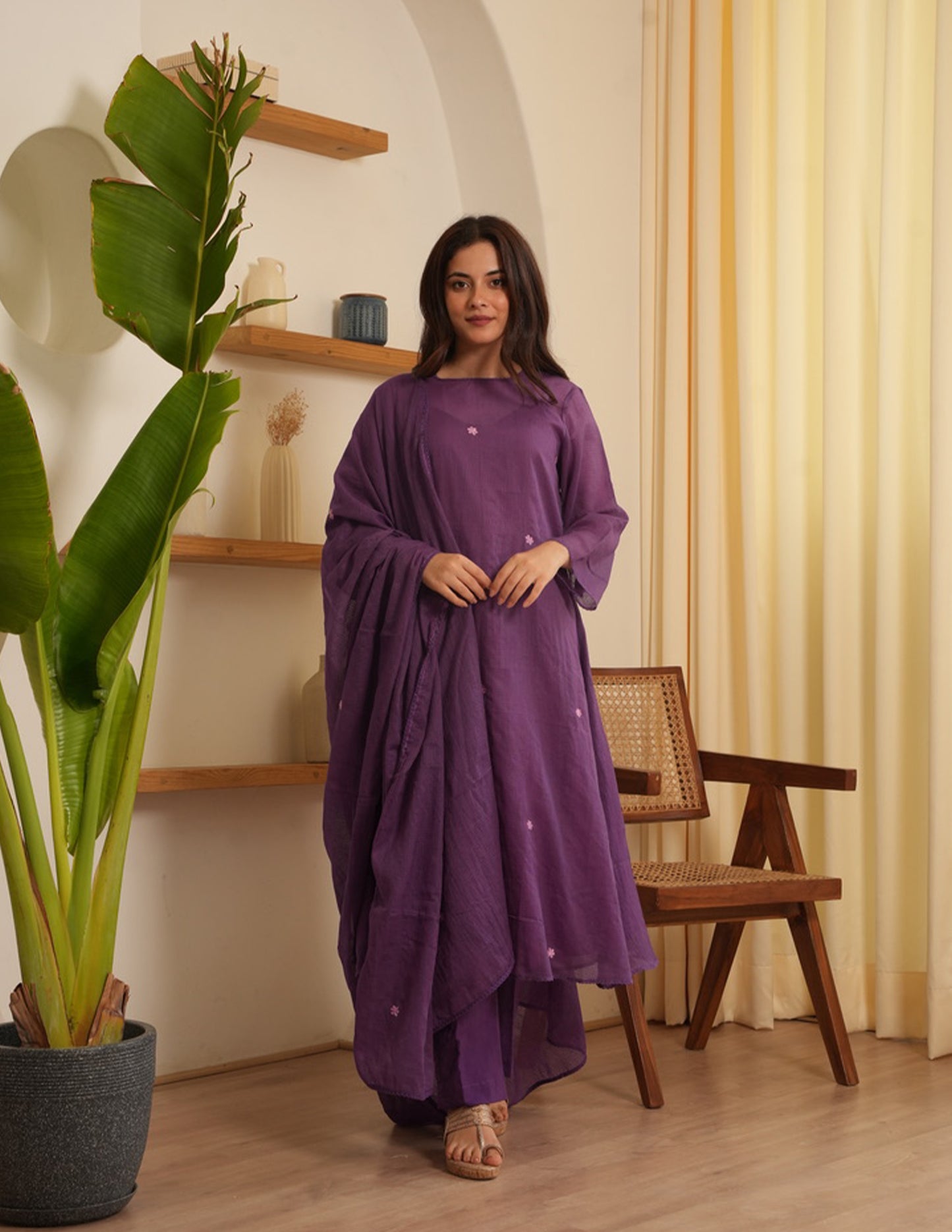 Malia Purple Embroidered Doria Suit Set