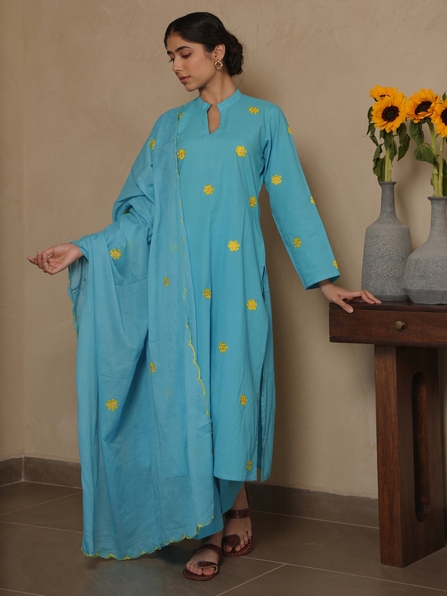 MAPLE SKY COTTON FLORAL EMBROIDERY SUIT SET