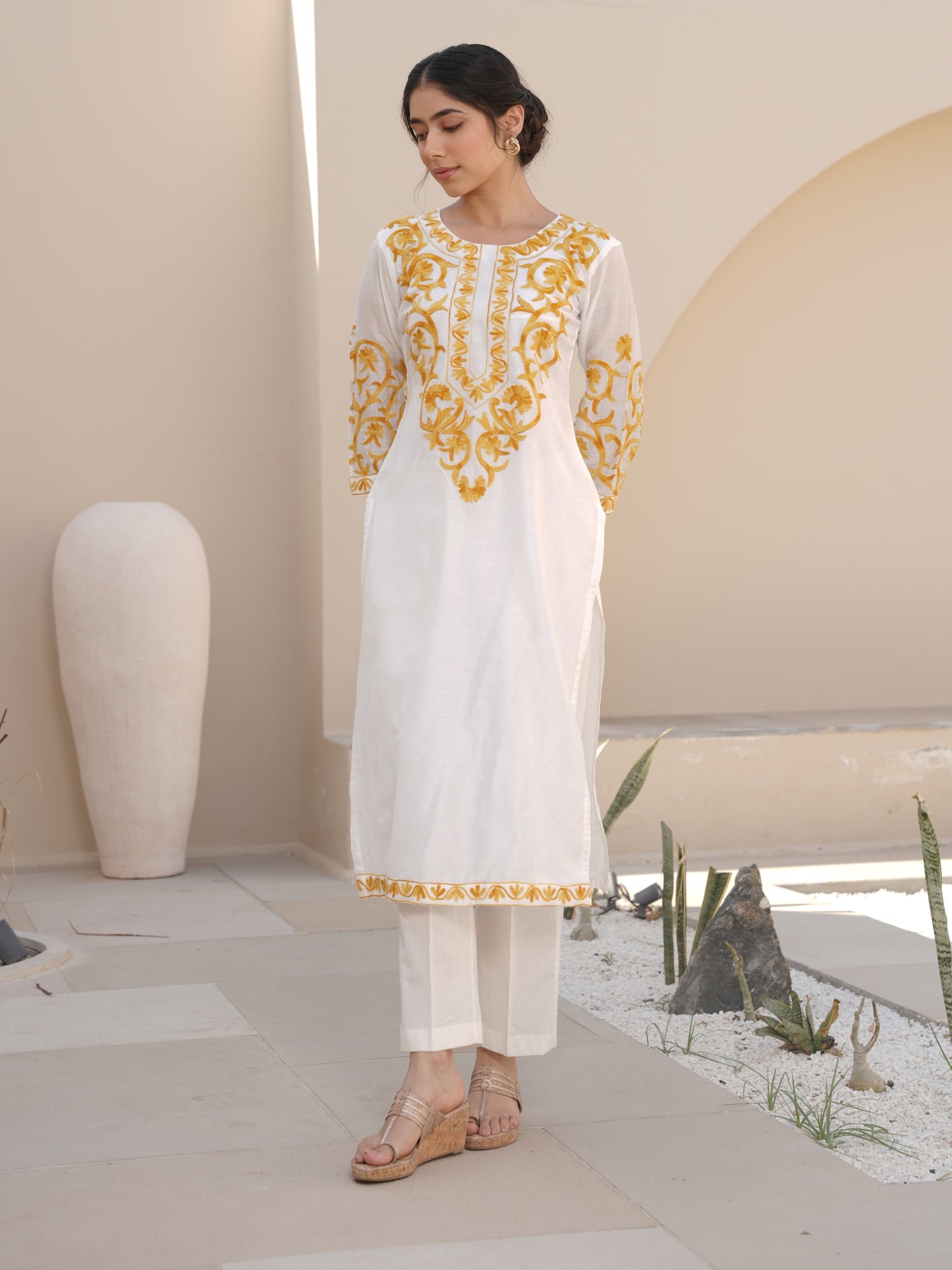 WISTERIA WHITE CHANDERI EMBROIDERED SUIT SET