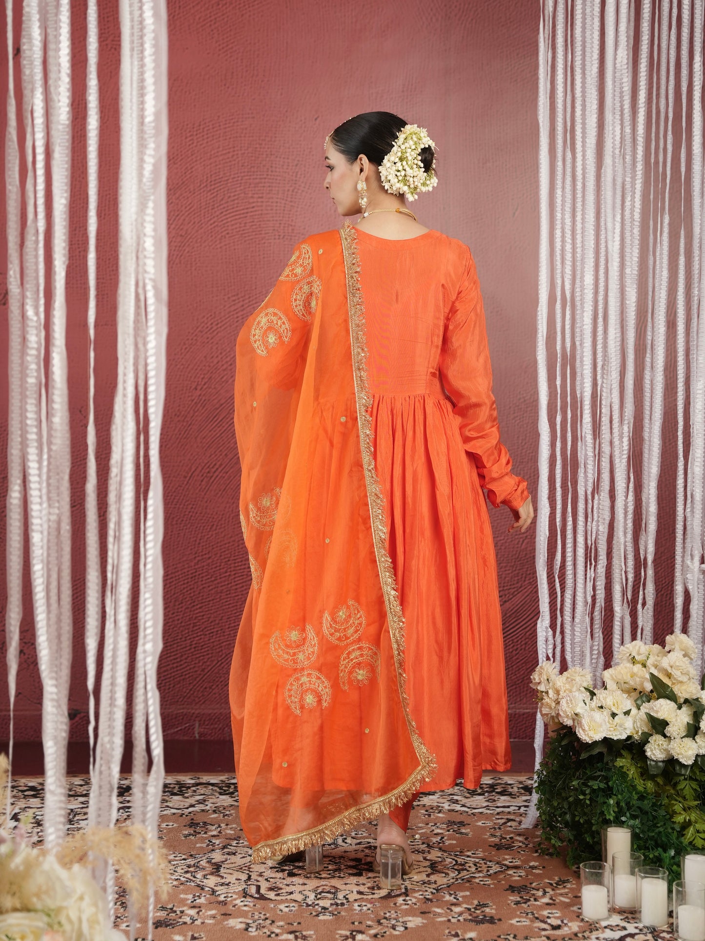 CHAAND ORANGE SILK SUIT SET WITH DHOTI BOTTOM