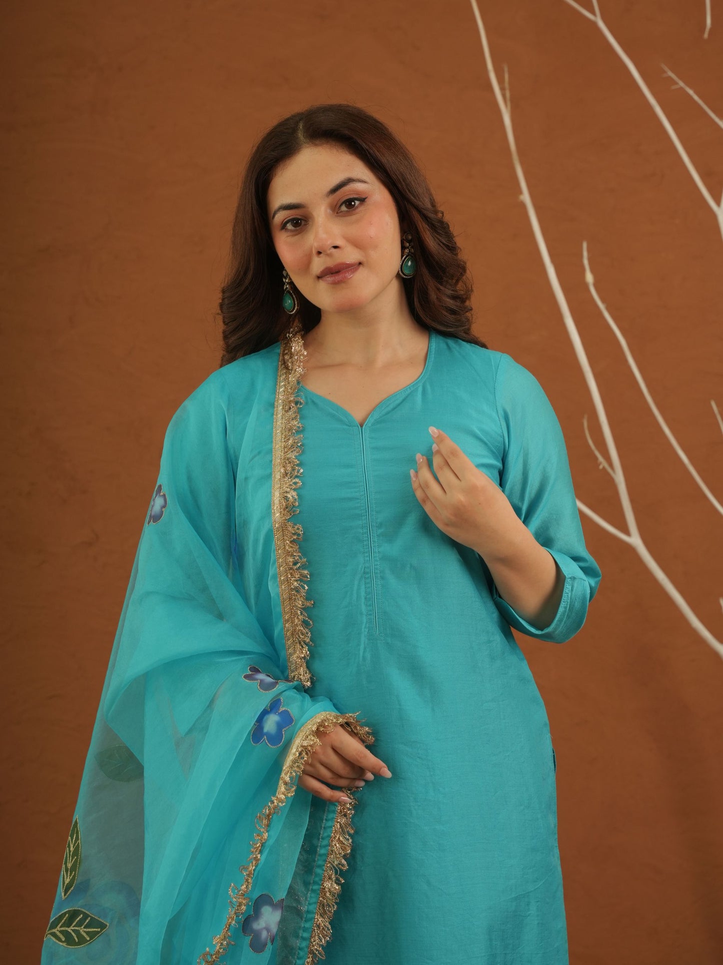 Mayaaz Sky Chanderi With Handpaint Dupatta