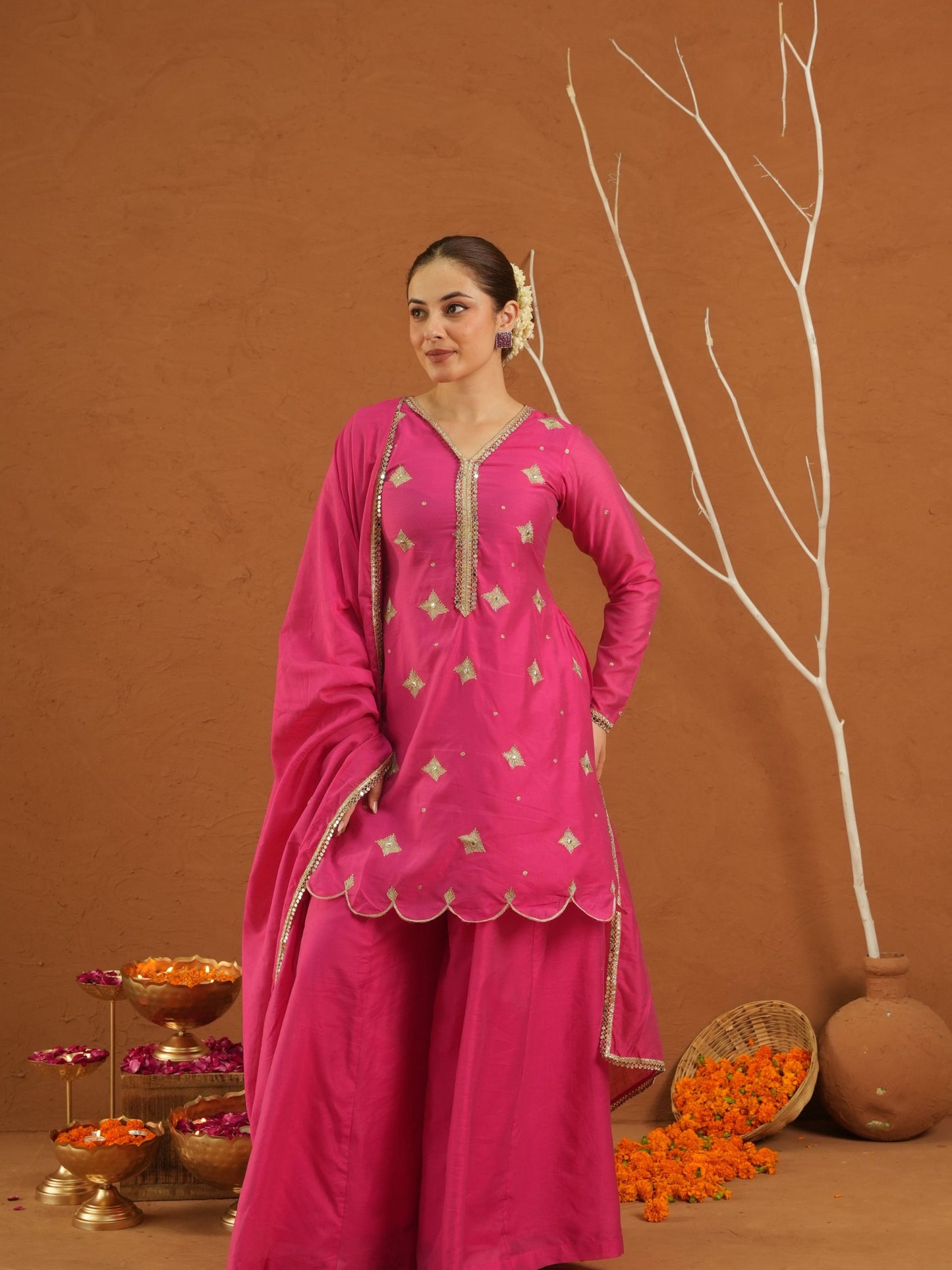 Iraak Pink Chanderi Zari Sharara Set