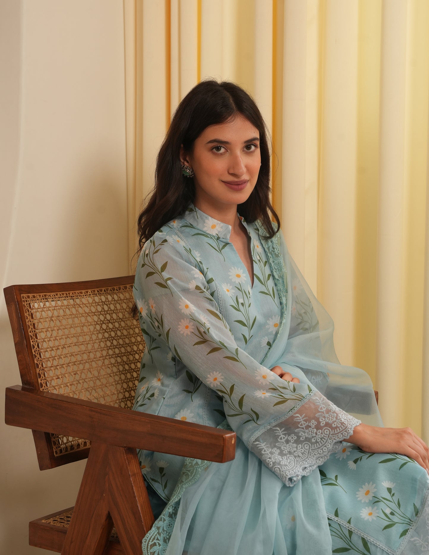Faith Sky Chanderi Straight Suit Set